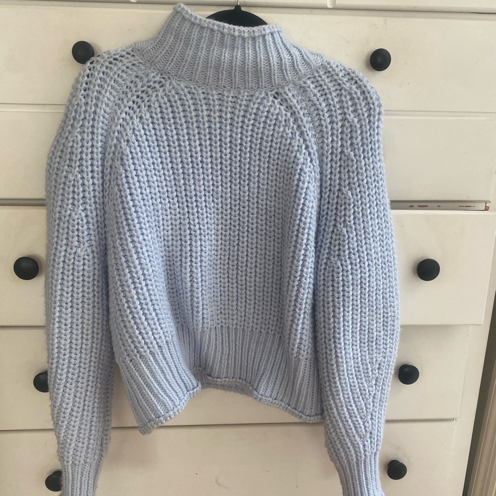 H&M Blue Cowl Neck Sweater Chunky Knit